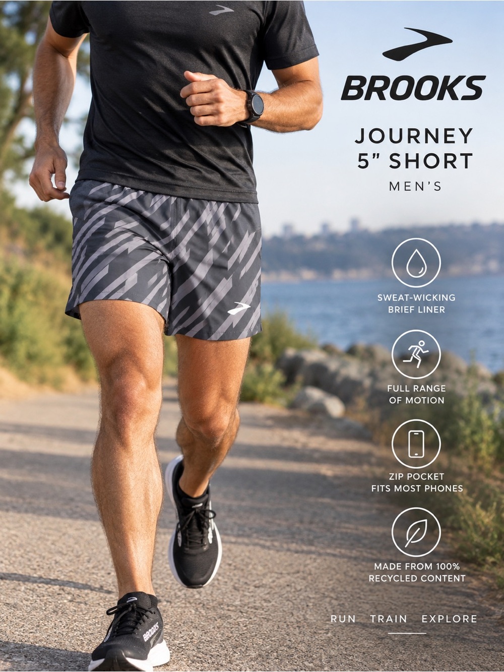 NWT Brooks Journey 5” Running Shorts Men’s Small
